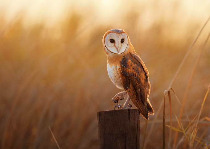 owl resting on a stump