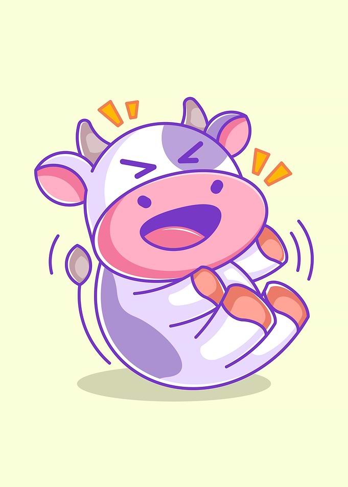 Cute cow laughing happily