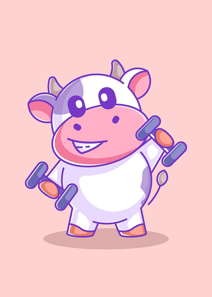 Cute cow lifting dumbbell