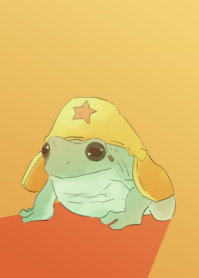 frog with yellow hat