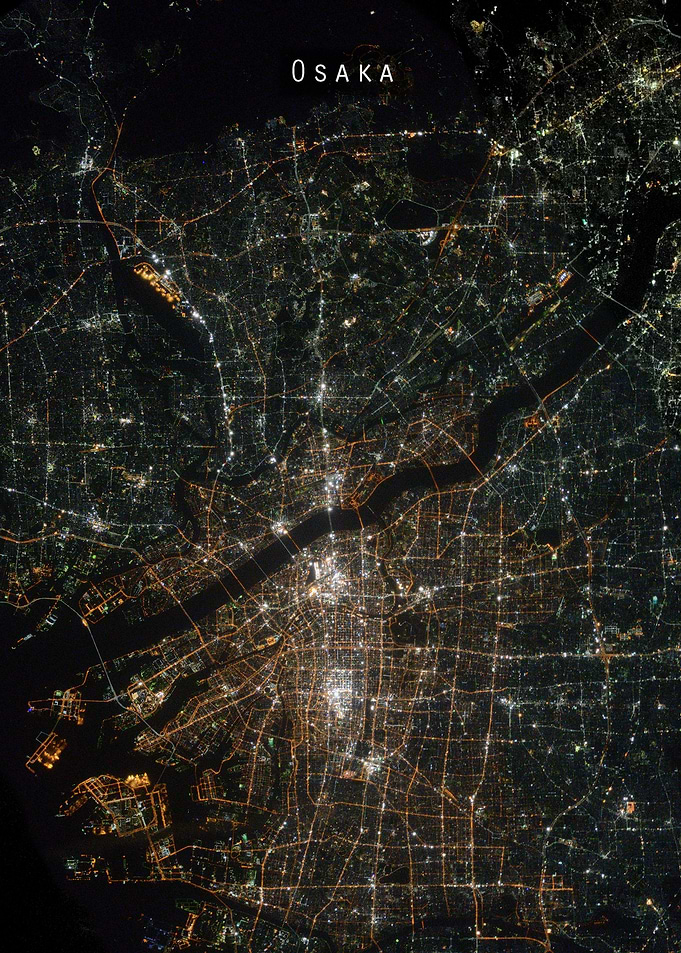 Osaka at night from space