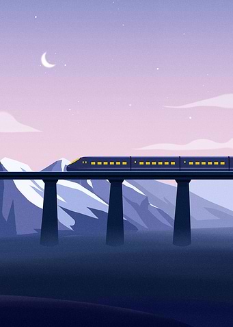 Train at Bridge Moonlight