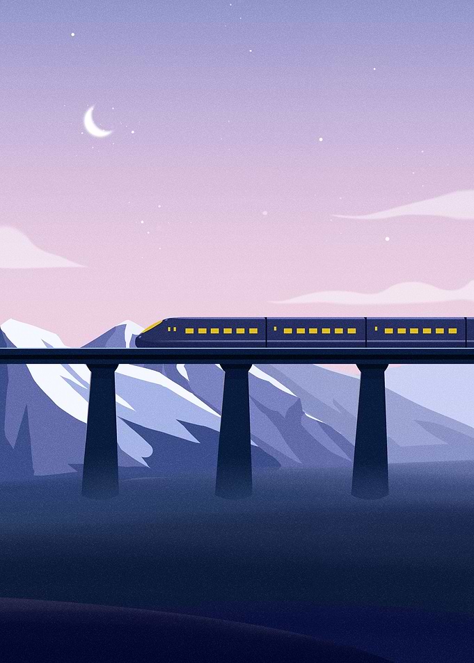 Train at Bridge Moonlight