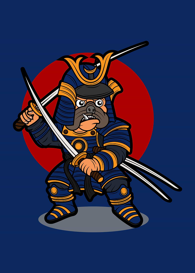 pug dog samurai warrior