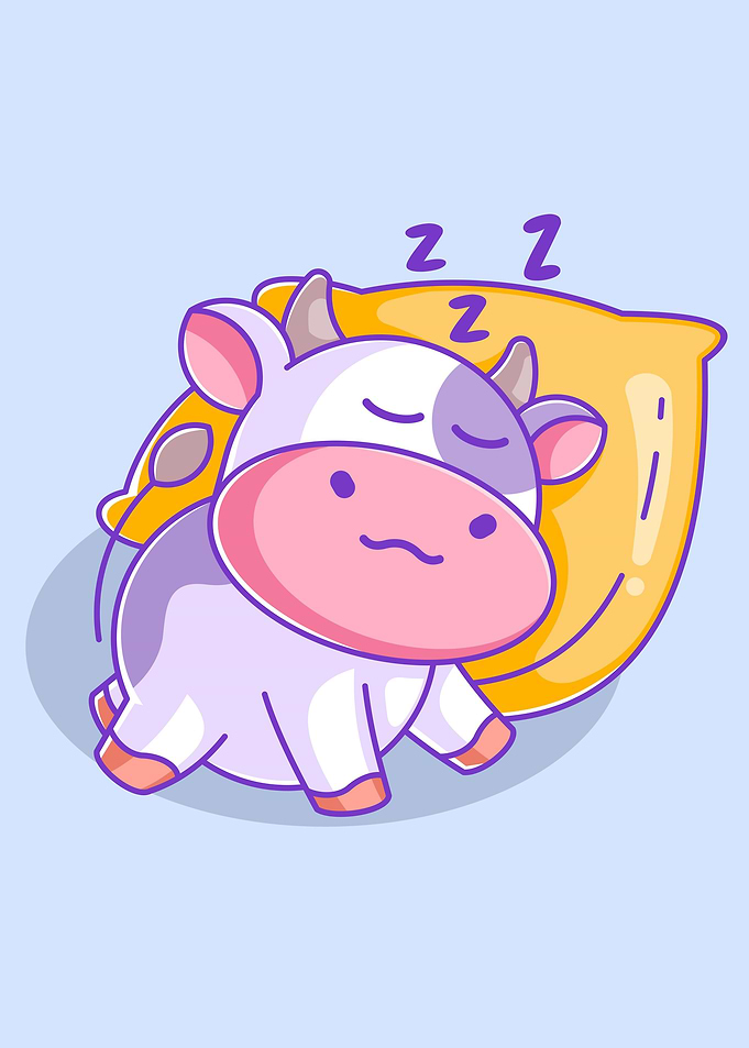 cow sleeping on a pillow