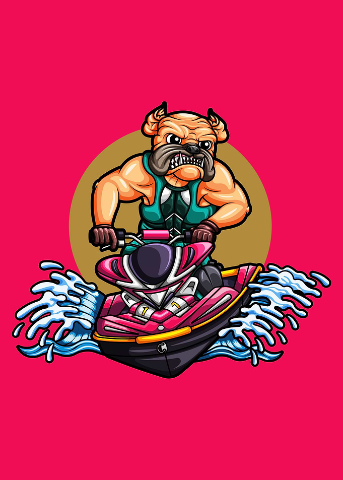 pug dog riding a jet ski