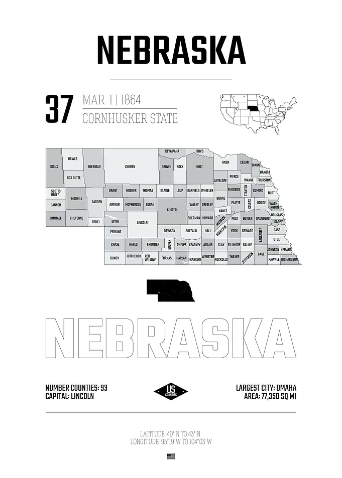 Nebraska USA state map