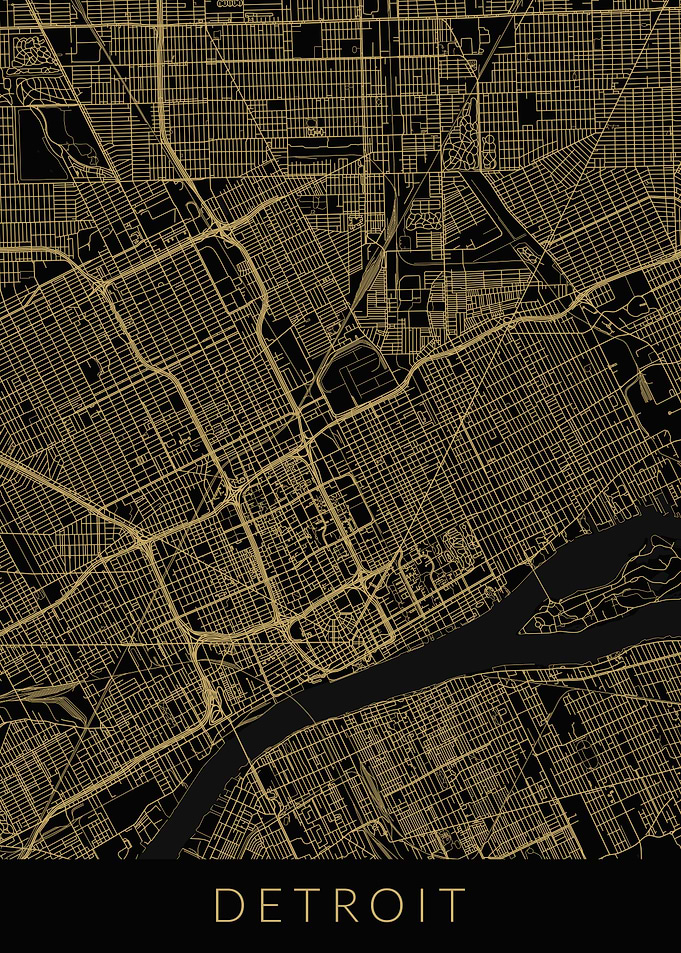 Detroit Map Black Gold