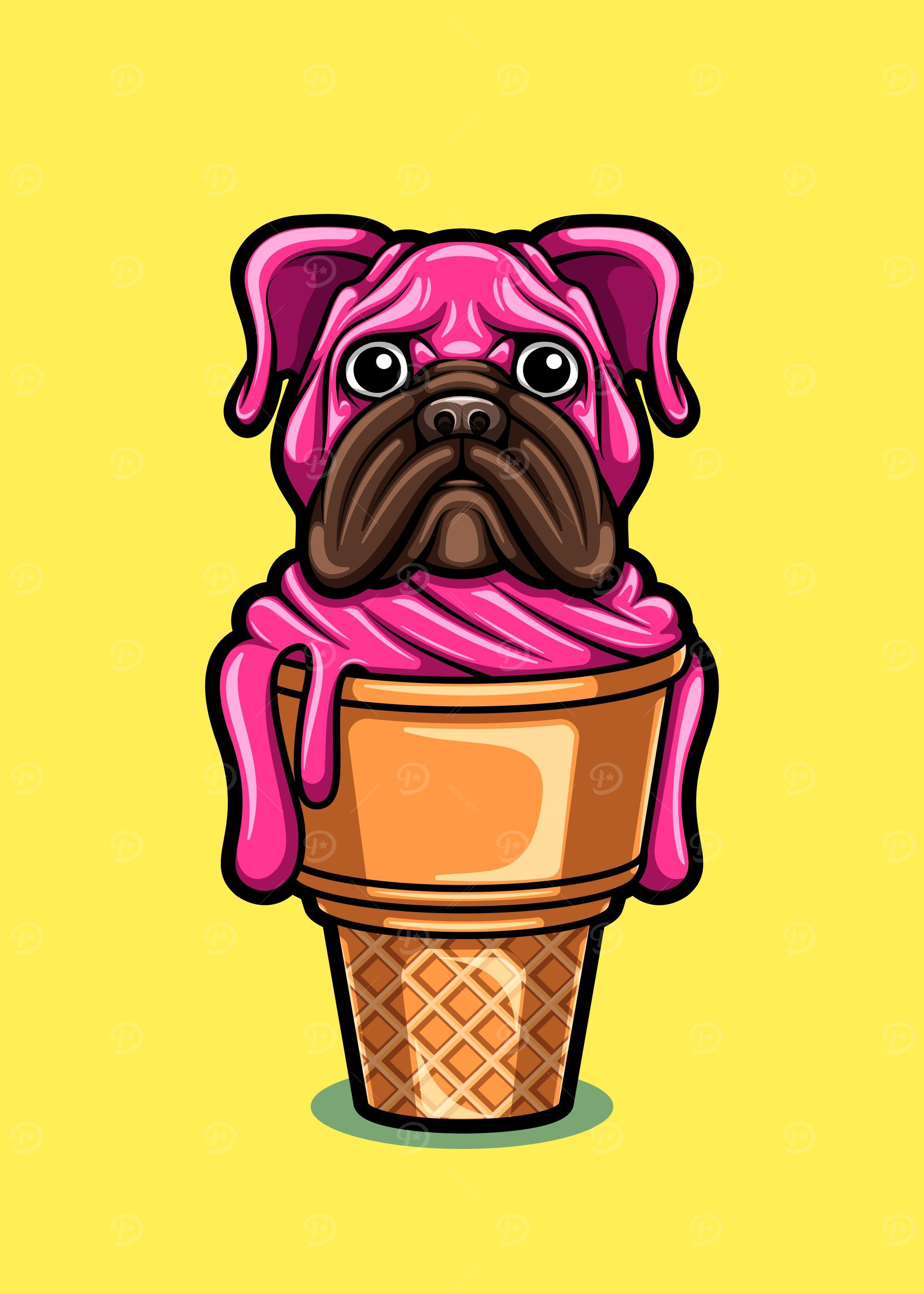 pug dog with ice cream