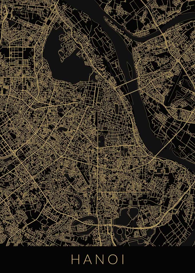 Hanoi Map Black Gold