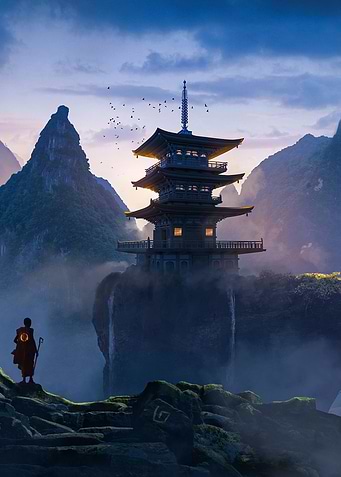 Japanese cliff side pagoda