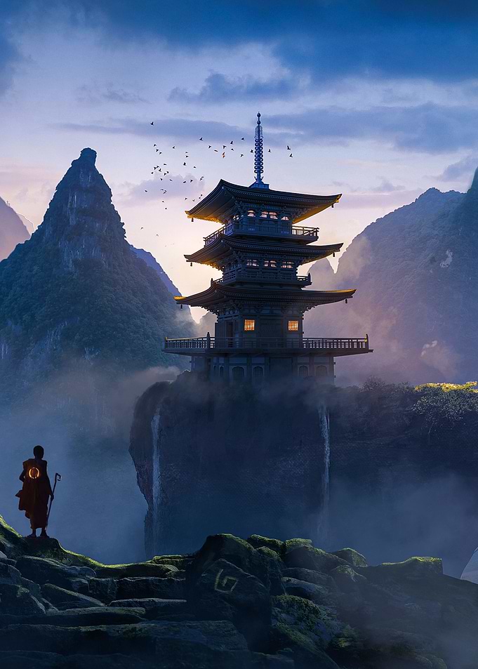 Japanese cliff side pagoda