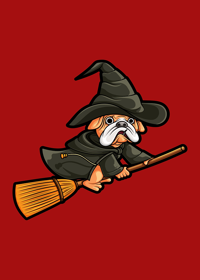 witch pug dog with flying