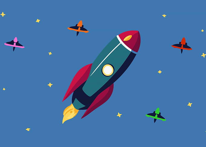Rocketship cartoon cute si