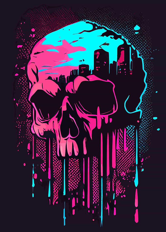 Abstract Vaporwave Skull