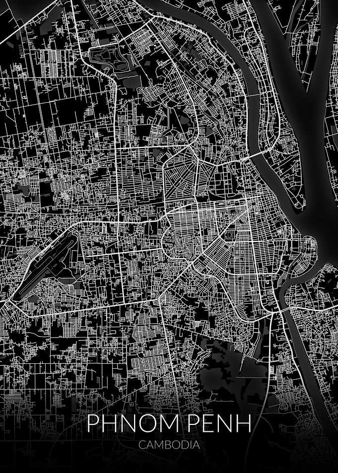 Phnom Penh Map Black
