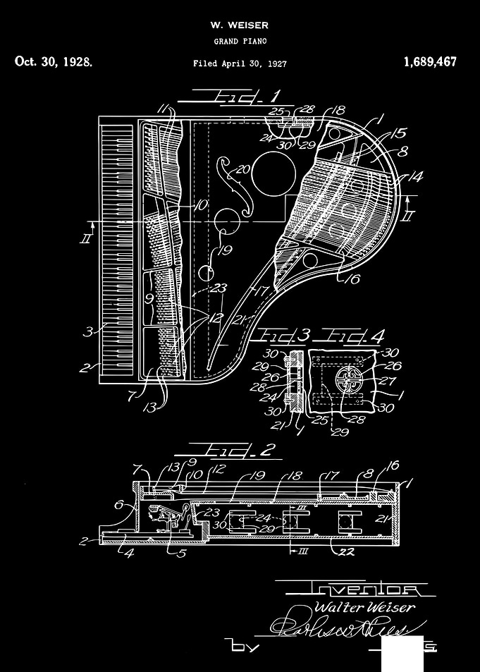 Grand piano patent 1928