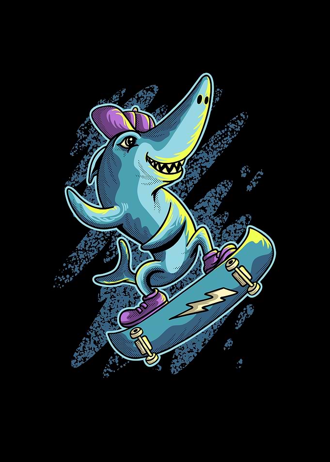 Shark playing skateboard