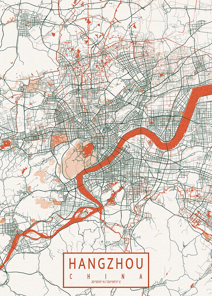 Hangzhou City Map Bohemian