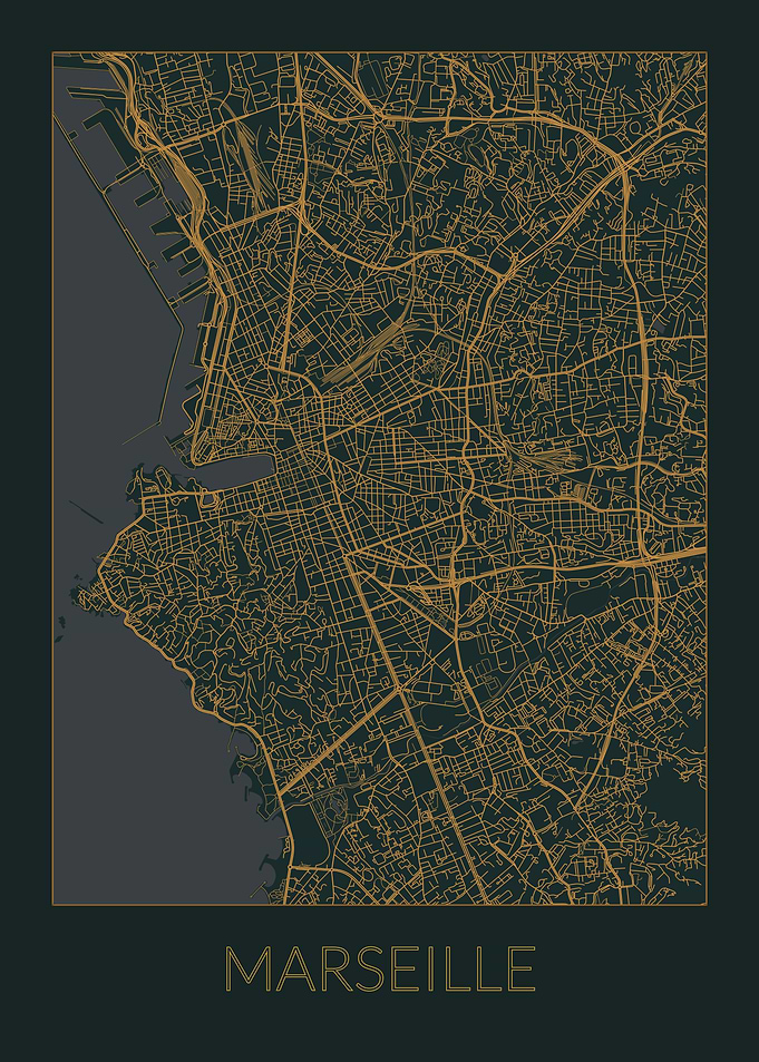 Marseille Gray Orange Map
