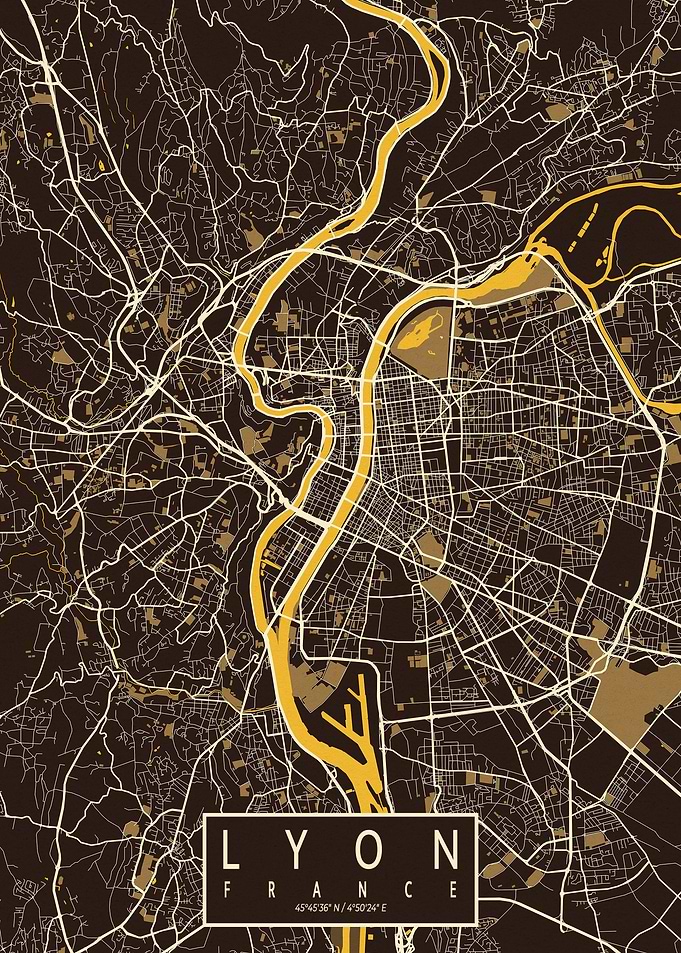 Lyon City Map Pastel