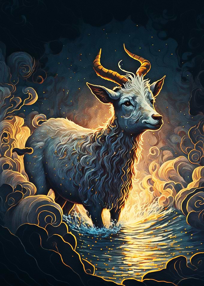 Goat swimming in ocean