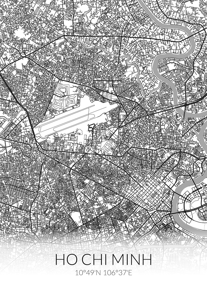 Ho Chi Minh WhiteBlack Map