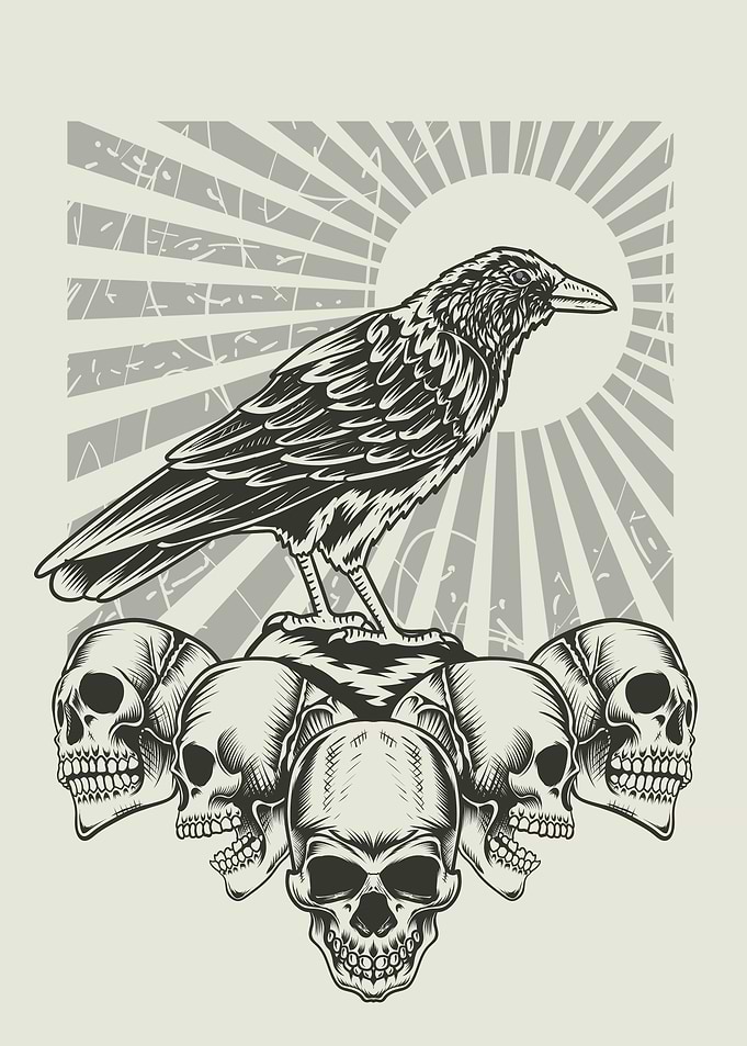 Crow with skull head