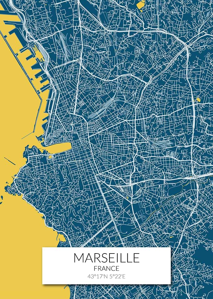 Marseille Map Blue Yellow