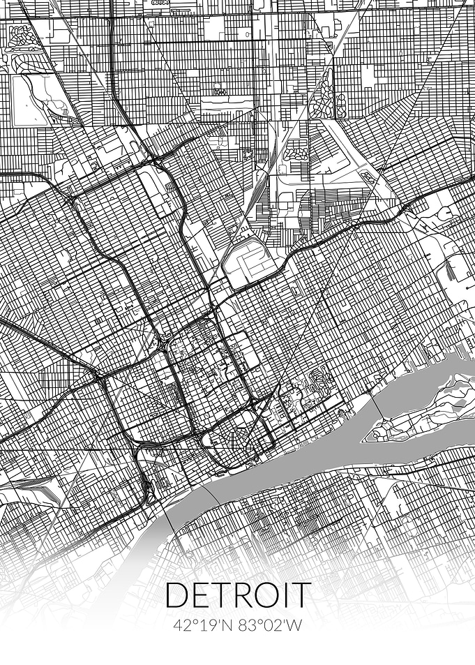 Detroit White Black Map