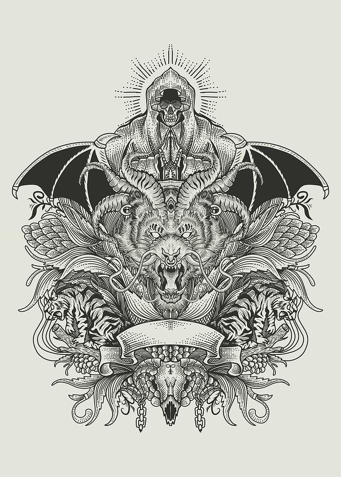 dragon head with two tiger