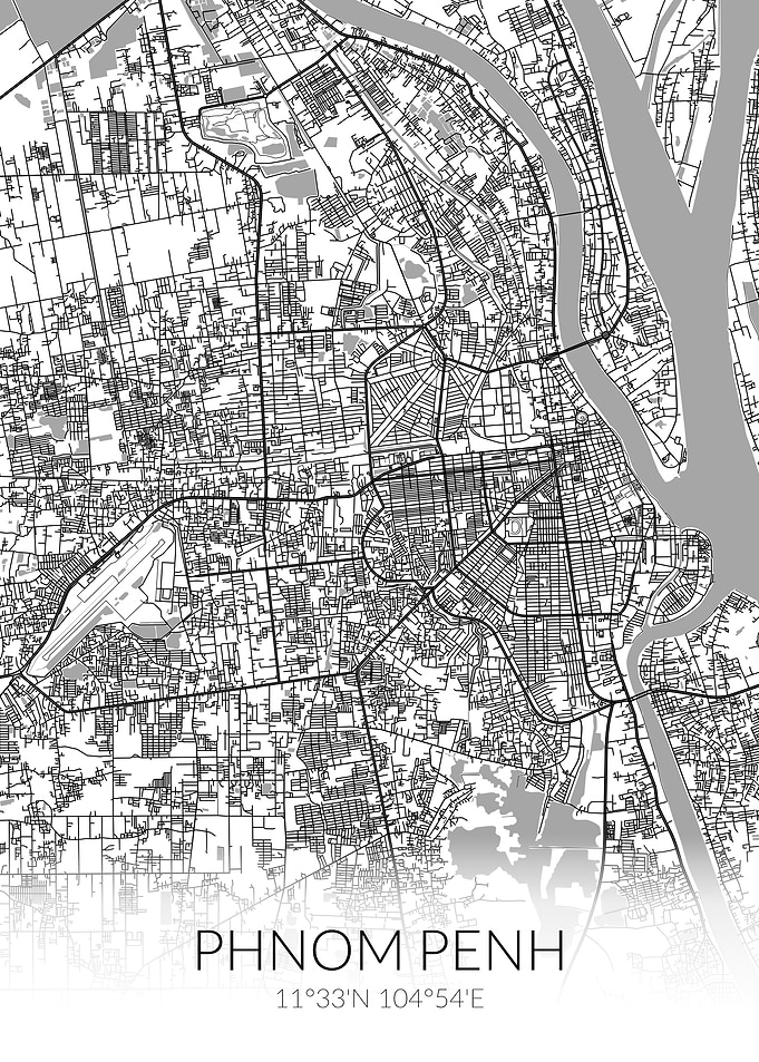 Phnom Penh White Black Map