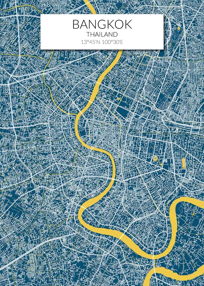 Bangkok Map Blue Yellow