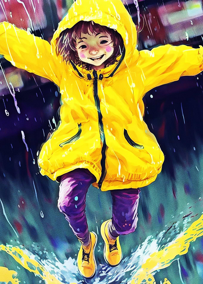 Child Jump in Rain