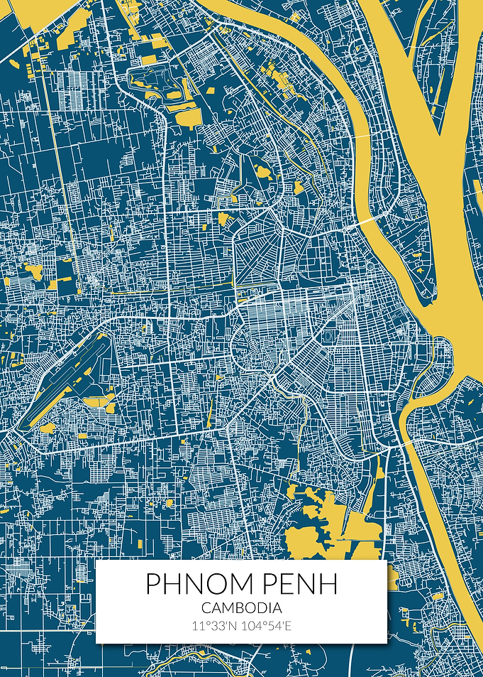 Phnom Penh Map Blue Yellow