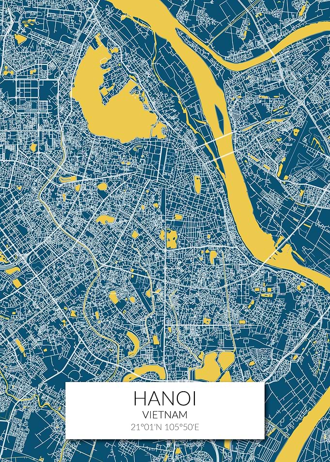 Hanoi Map Blue Yellow