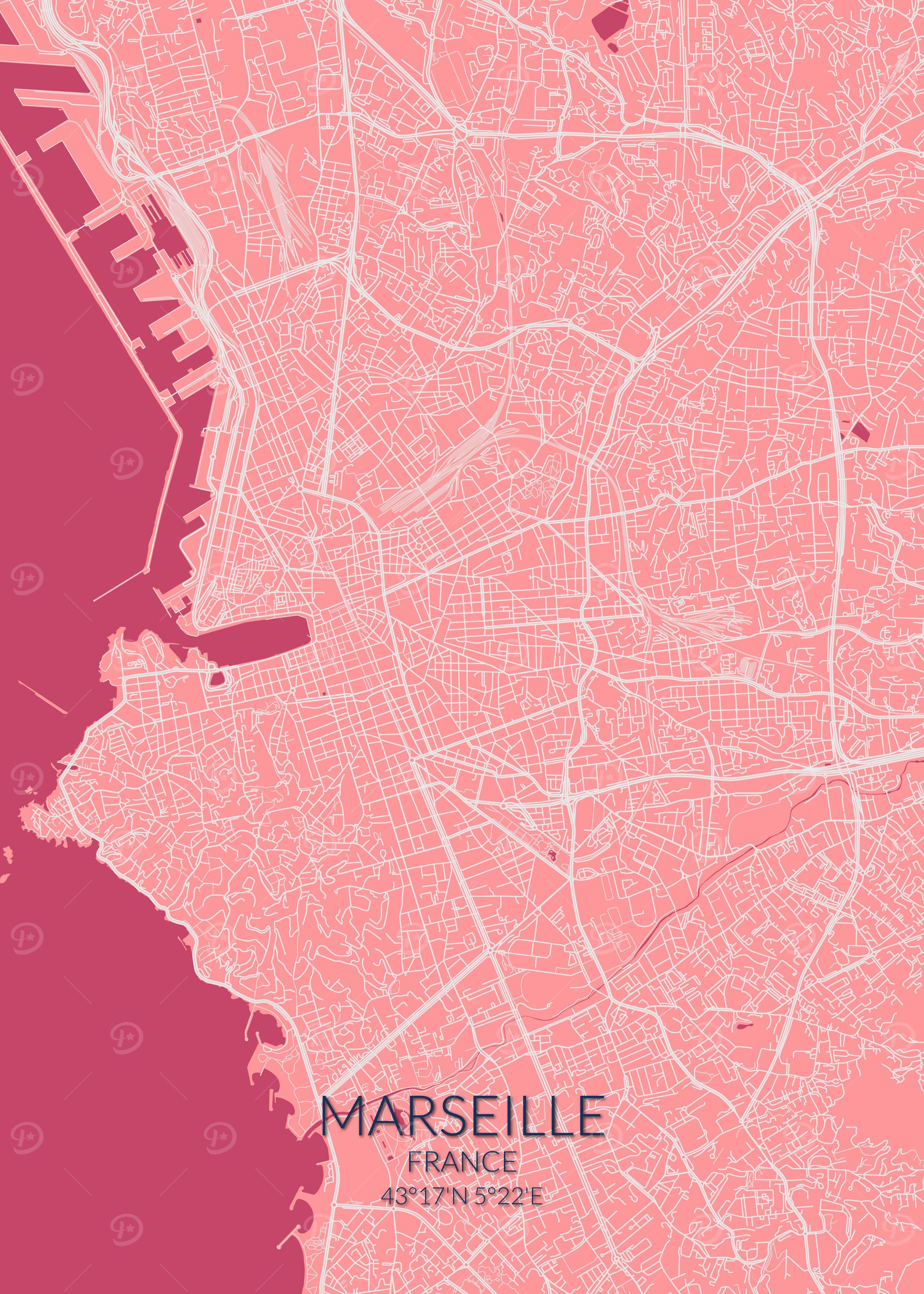 Marseille Pink Rose Map