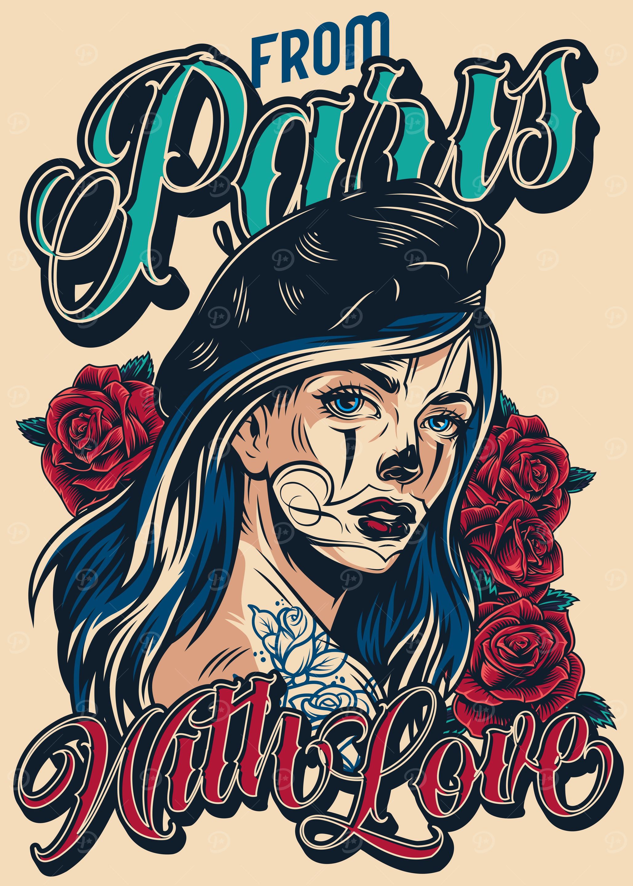 Vintage Paris Girl Tattoo