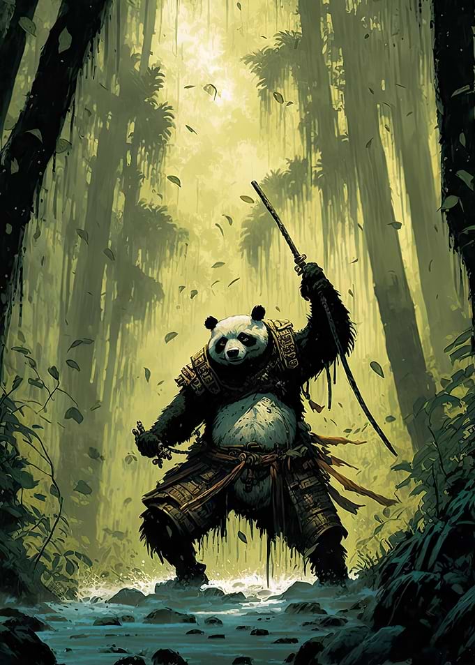 Samurai Panda in a Stream