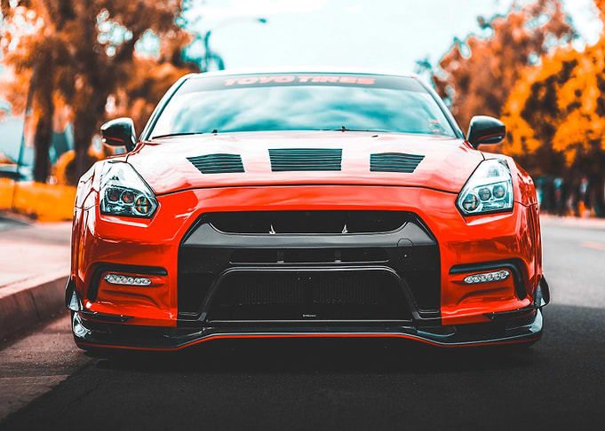 Front of a Orange Car