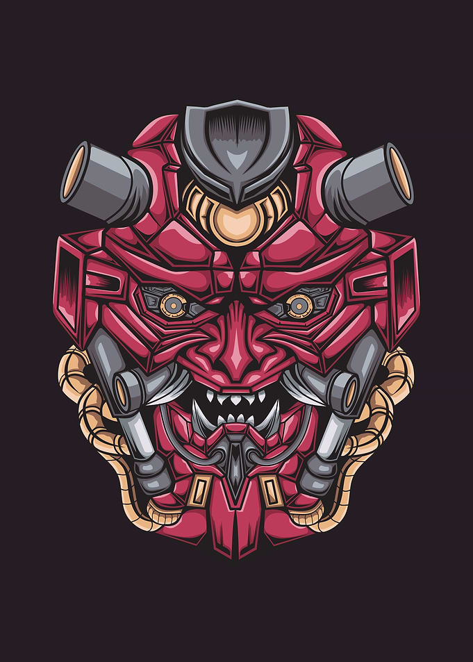 Angry mecha head mascot