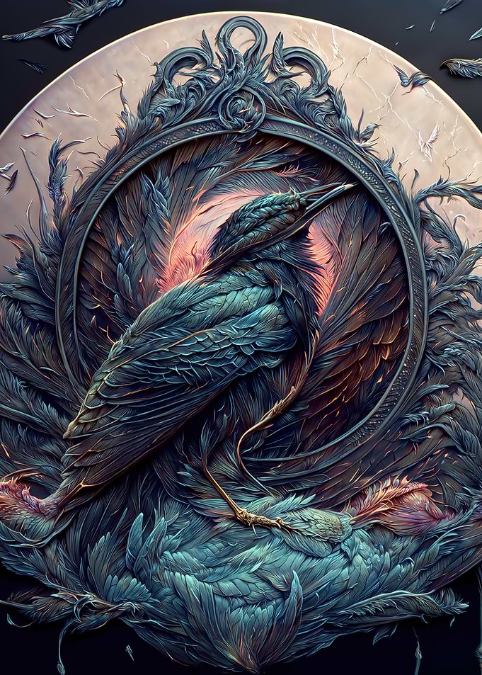 A fantasy red raven