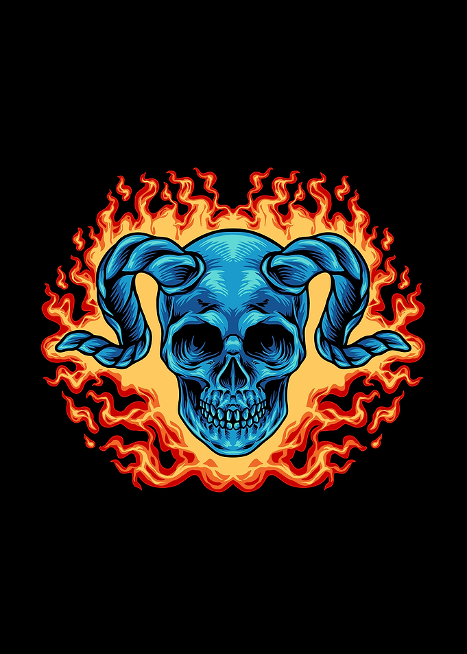 devil skull head on fire