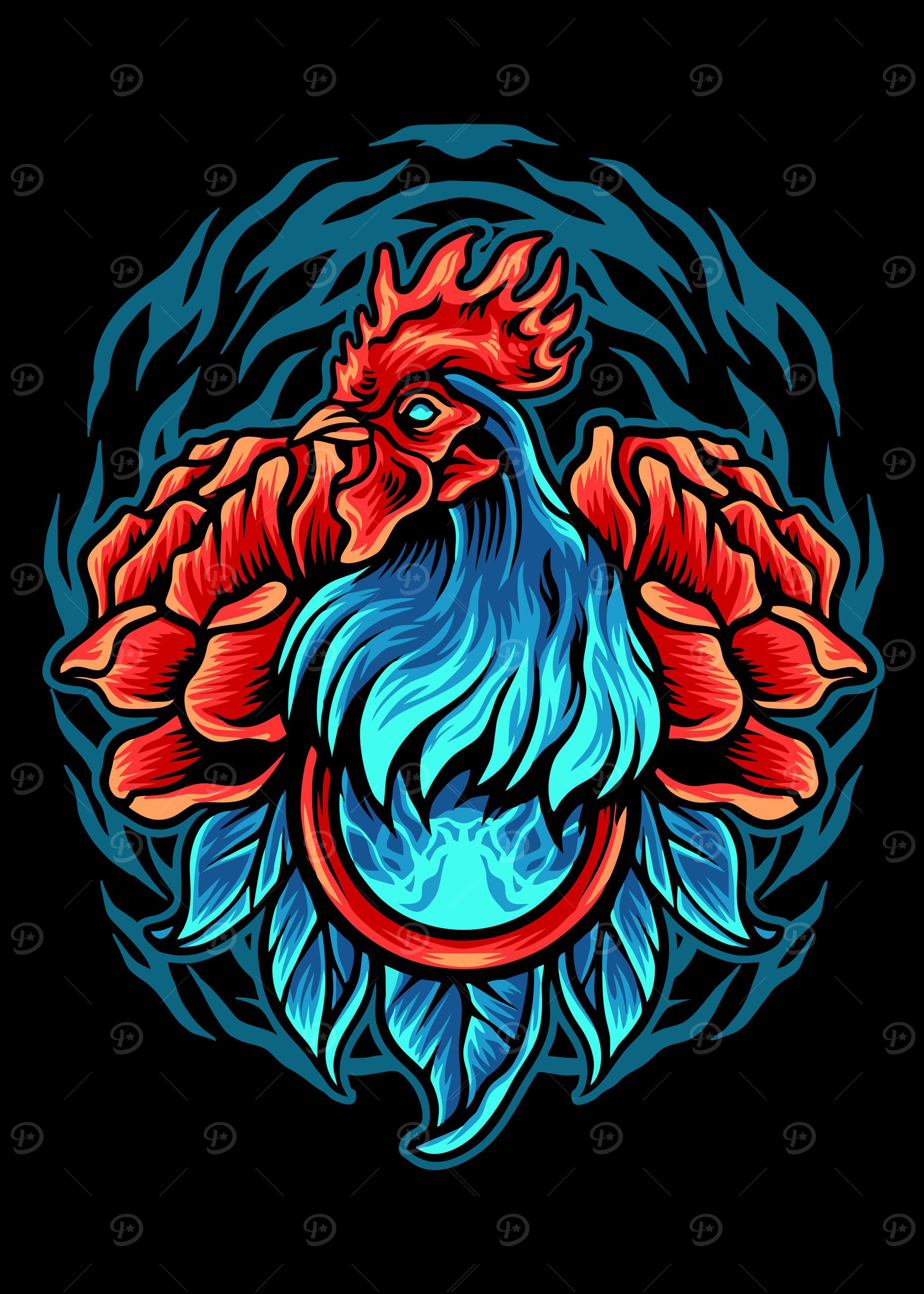 Rooster with rose