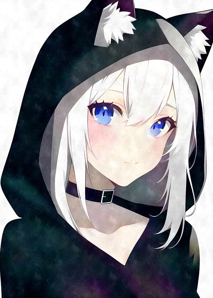 Hoodie Cat Girl Watercolor