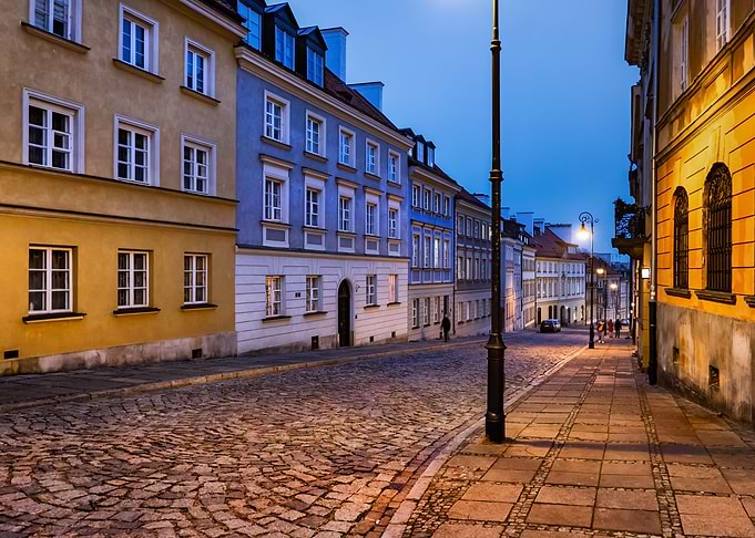 New Town In Warsaw At Dusk