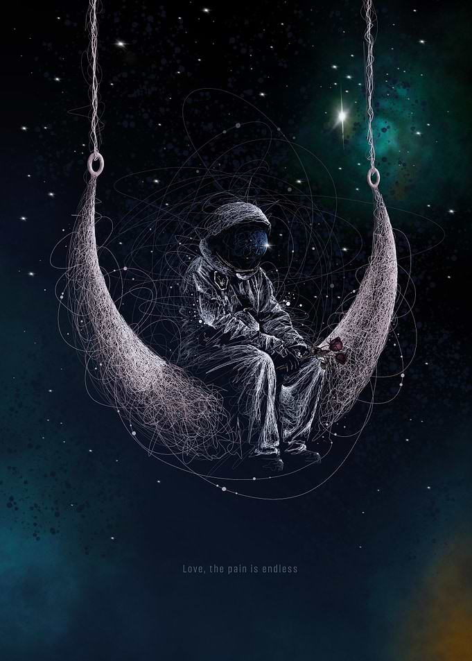 sad astronaut swing moon