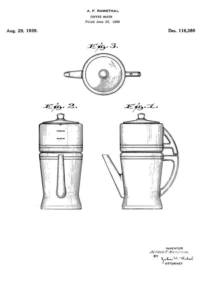 Coffee maker patent 1939