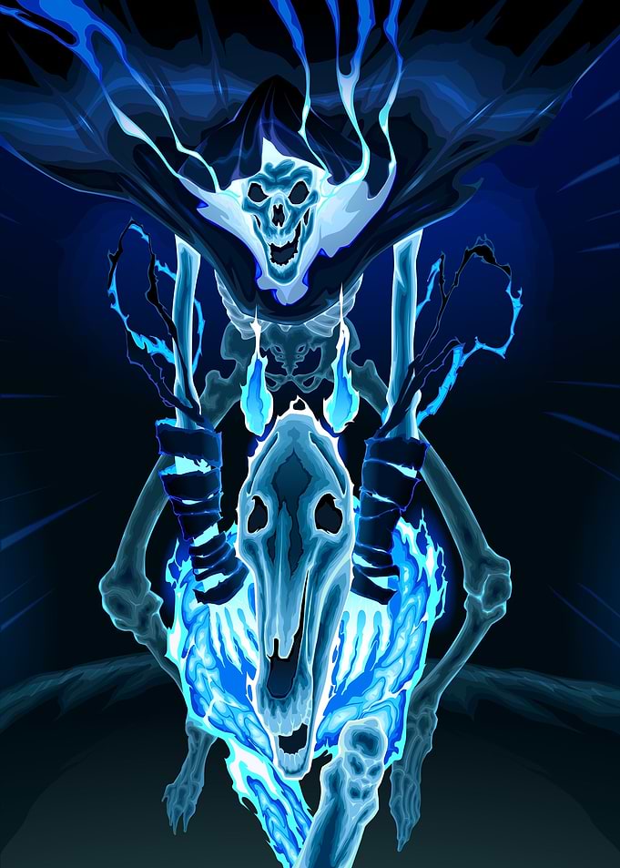 skeleton is riding a ghost