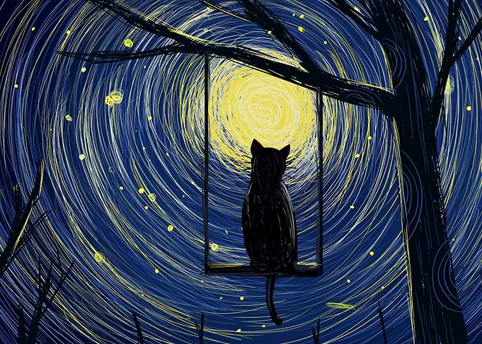 Black Cat at the Tree